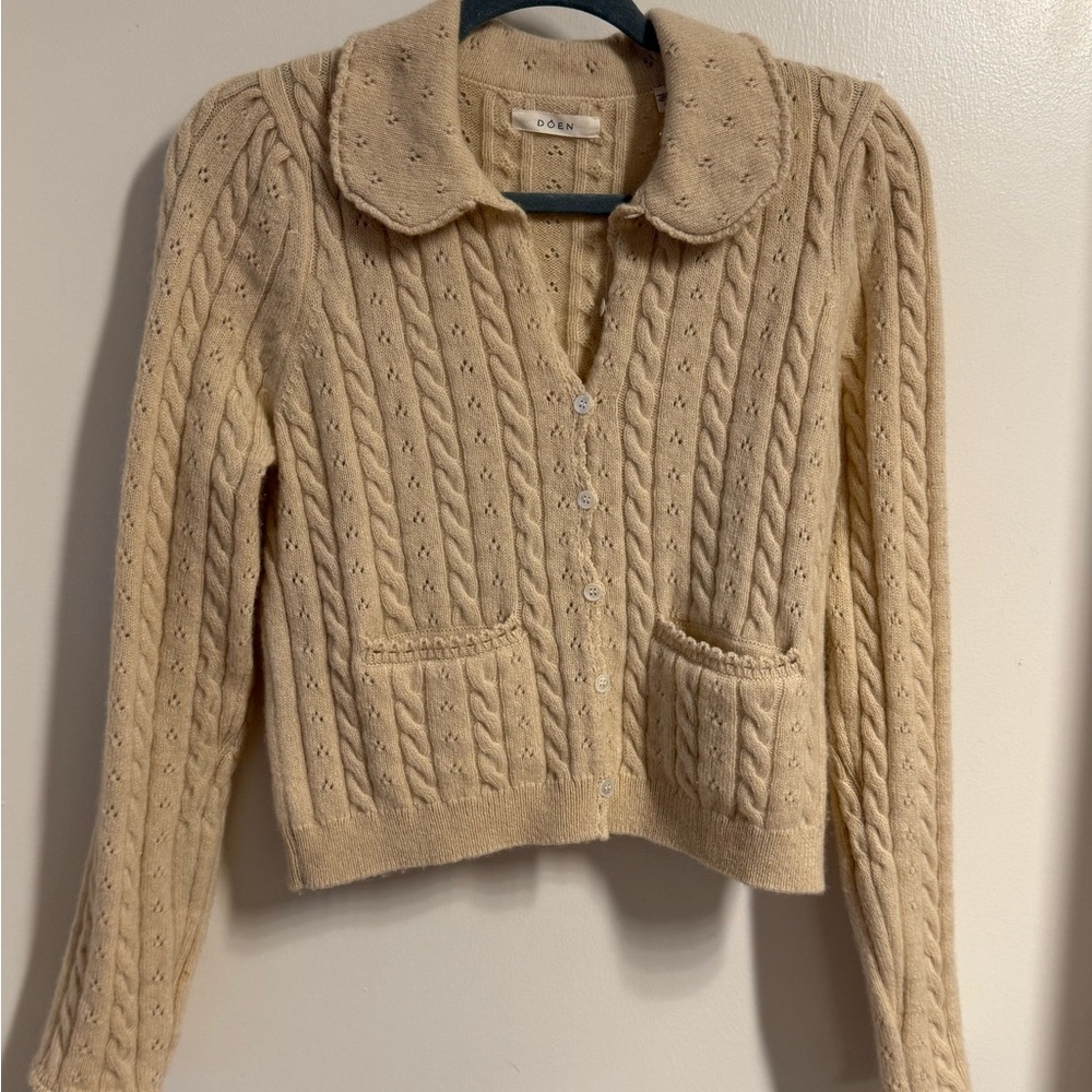 Doen Cream Cable Knit Posey Cardigan